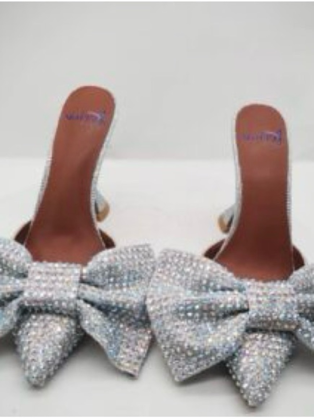 Crystal Bow Pointed Toe Mules - Silver